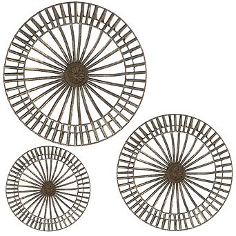 BEARSOLIM Antique Gold 3 pc Jennings Metal Disc Wall Decor Set