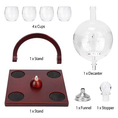 Whiskey Decanter Globe Set with 4 Etched Glasses & Wooden Tray Gift Set