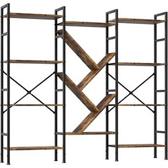 Industrial Tree Design Bookcase with Open Shelves and Steel Frame