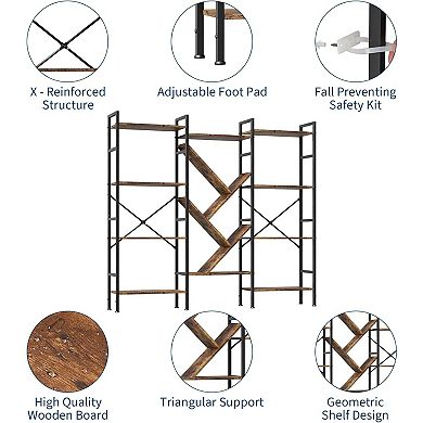 Industrial Tree Design Bookcase with Open Shelves and Steel Frame
