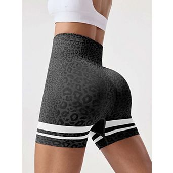 Women's High-Waisted Seamless Yoga Shorts Leopard Print Elastic Waist for Outdoor Running
