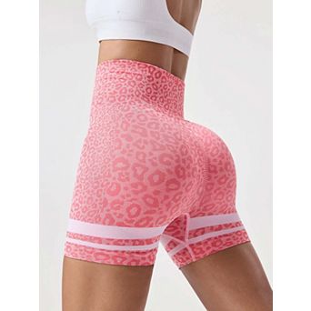 Women's High-Waisted Seamless Yoga Shorts Leopard Print Elastic Waist for Outdoor Running