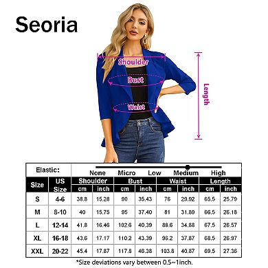 Women's 3/4 Sleeve Casual Blazer Open Front Ruffle Hem Cardigan Jacket