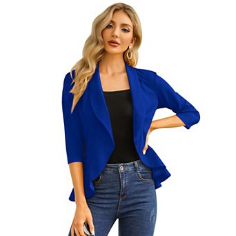 Women's 3/4 Sleeve Casual Blazer Open Front Ruffle Hem Cardigan Jacket