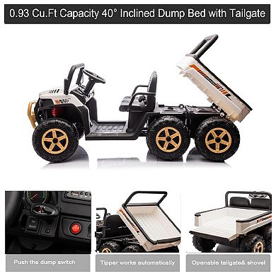 24V 6-Wheel 4WD Kids Ride on UTV Remote Control Dump Truck, 3 Speeds, Music & Headlights