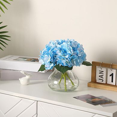 Faux Hydrangea Flowers w/Glass Vase, Artificial Flower Arrangement w/ Faux Water