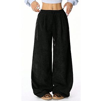 Women's Wide Leg Pants Corduroy High Waist Palazzo Pants Boyfriend Comfy Baggy Trousers