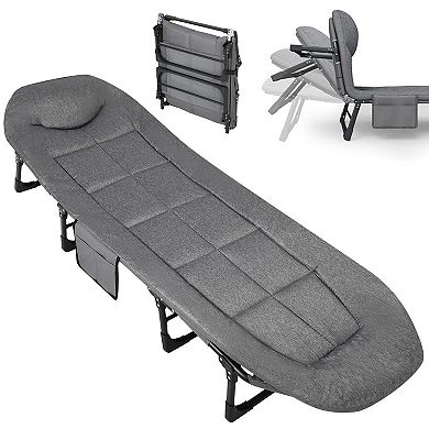 Portable Folding Camping Cot Bed with Mattress & Side Pocket