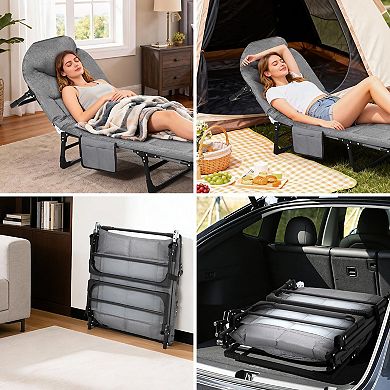 Portable Folding Camping Cot Bed with Mattress & Side Pocket