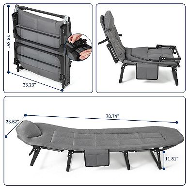 Portable Folding Camping Cot Bed with Mattress & Side Pocket