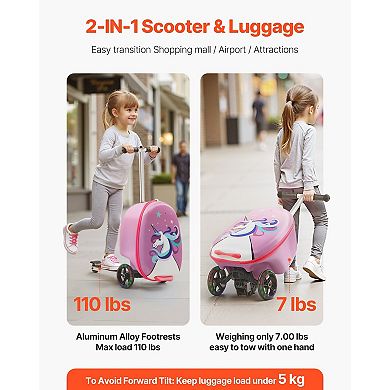 Kids Ride On Scooter Luggage with Flash Wheels and Adjustable Handle