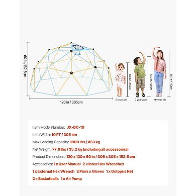 Outdoor Climbing Dome Jungle Gym with Net and Basketballs for Kids