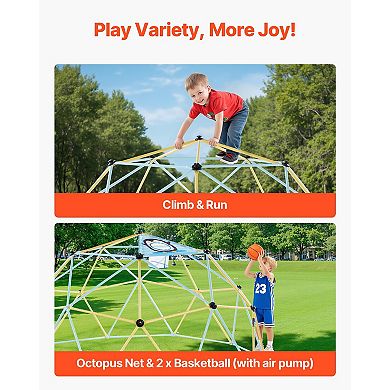 Outdoor Climbing Dome Jungle Gym with Net and Basketballs for Kids