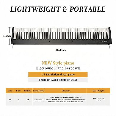 Portable Full Set Digital Piano - 88 Key Compact Keyboard with Semi-Weighted Keys