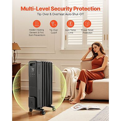 Electric Oil Filled Radiator Space Heater 1500W with Remote Control 3 Heat Settings and Timer