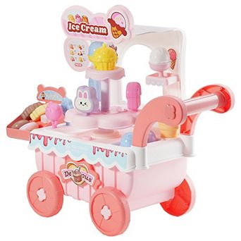 Kids Ice Cream Cart Pretend Play Set with Accessories Lights Sounds and Storage