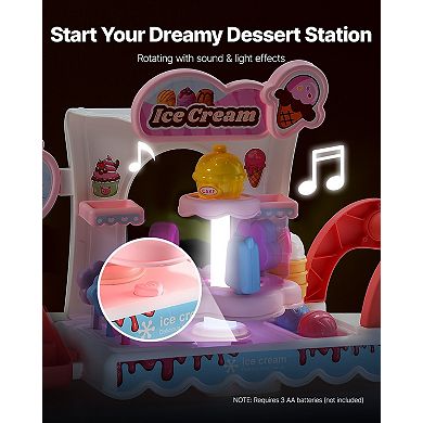 Kids Ice Cream Cart Pretend Play Set with Accessories Lights Sounds and Storage