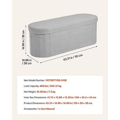 Foldable Storage Ottoman Bench with Large Capacity Upholstered Design