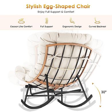 Rocker with Extendable Footrest & Detachable Polyester Cushion, Reading Lounge for Indoor Bedroom