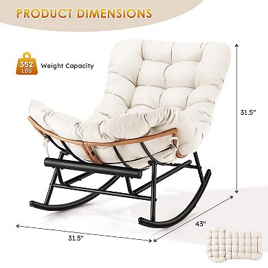 Rocker with Extendable Footrest & Detachable Polyester Cushion, Reading Lounge for Indoor Bedroom