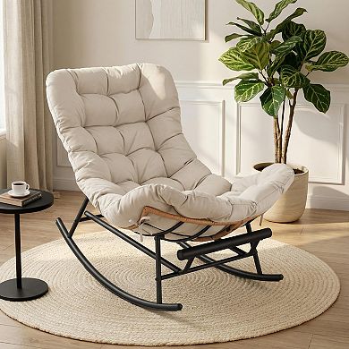 Rocker with Extendable Footrest & Detachable Polyester Cushion, Reading Lounge for Indoor Bedroom