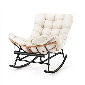 Rocker with Extendable Footrest & Detachable Polyester Cushion, Reading Lounge for Indoor Bedroom