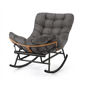 Rocker with Extendable Footrest & Detachable Polyester Cushion, Reading Lounge for Indoor Bedroom