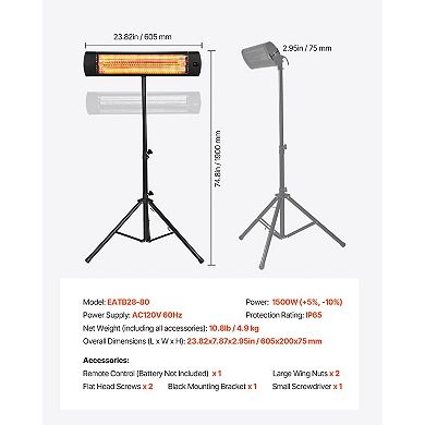 Electric Infrared Space Heater with Remote Control and Timer for Indoor and Outdoor Use