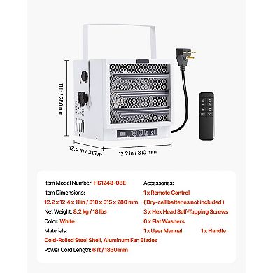 Electric Garage Heater 4800 Watt Wall or Ceiling Mount with Remote and Timer