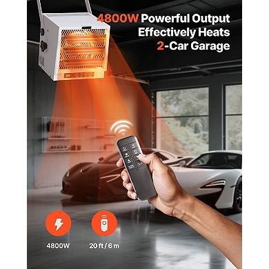 Electric Garage Heater 4800 Watt Wall or Ceiling Mount with Remote and Timer