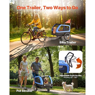 Dog Bike Trailer and Pet Stroller Combo Folding Frame with Safety Leash