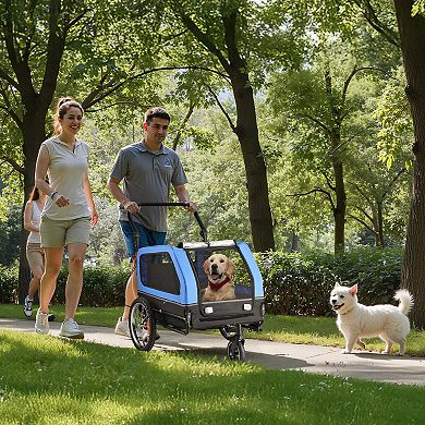 Dog Bike Trailer and Pet Stroller Combo Folding Frame with Safety Leash