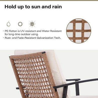 PATIOEASY Set of 3 Rattan Swivel Chairs 360° Rotating Bar Height Stools with Open Weave Back