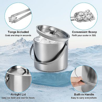 3L Stainless Steel Ice Bucket with Lid & Scoop