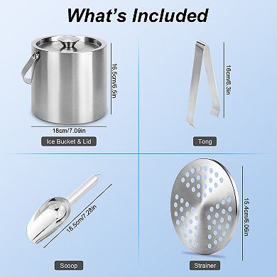 3L Stainless Steel Ice Bucket with Lid & Scoop