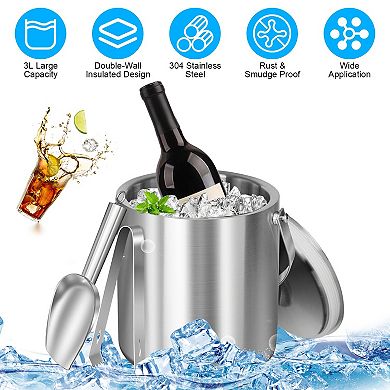 3L Stainless Steel Ice Bucket with Lid & Scoop