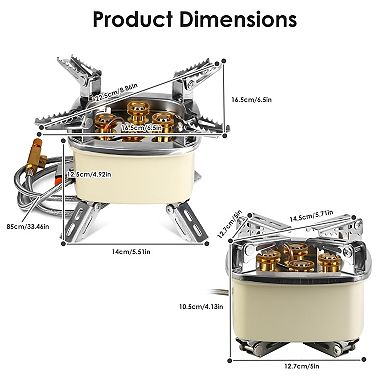 13,000W Windproof Camping Gas Stove 5-Burner with Ignition & Flame Control for Butane/Propane