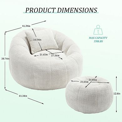 GOODSILO Modern Round Bean Bag Chair with Ottoman and Pillow for Ultimate Lounging Comfort