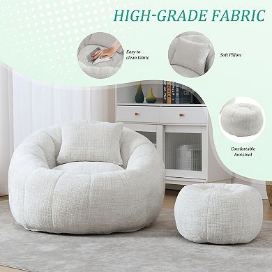GOODSILO Modern Round Bean Bag Chair with Ottoman and Pillow for Ultimate Lounging Comfort