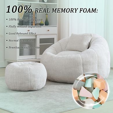 GOODSILO Modern Round Bean Bag Chair with Ottoman and Pillow for Ultimate Lounging Comfort