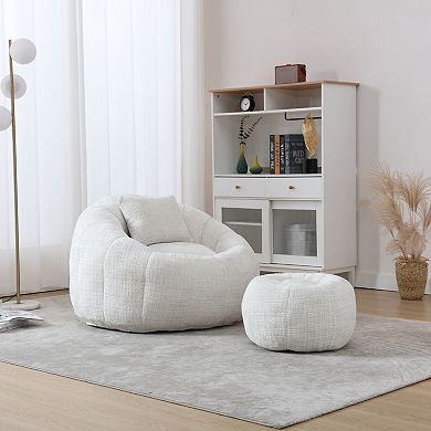 GOODSILO Modern Round Bean Bag Chair with Ottoman and Pillow for Ultimate Lounging Comfort