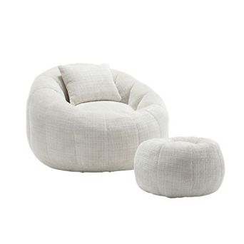 GOODSILO Modern Round Bean Bag Chair with Ottoman and Pillow for Ultimate Lounging Comfort