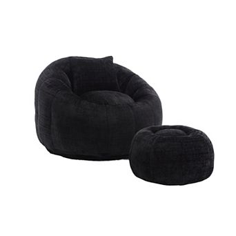 GOODSILO Modern Round Bean Bag Chair with Ottoman and Pillow for Ultimate Lounging Comfort