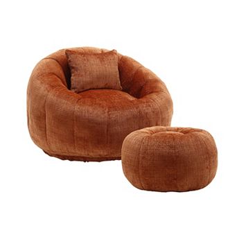 GOODSILO Modern Round Bean Bag Chair with Ottoman and Pillow for Ultimate Lounging Comfort