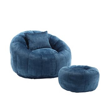GOODSILO Modern Round Bean Bag Chair with Ottoman and Pillow for Ultimate Lounging Comfort