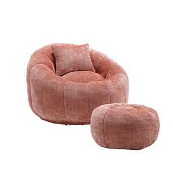 GOODSILO Modern Round Bean Bag Chair with Ottoman and Pillow for Ultimate Lounging Comfort