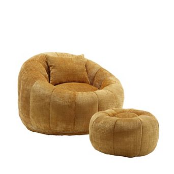 GOODSILO Modern Round Bean Bag Chair with Ottoman and Pillow for Ultimate Lounging Comfort