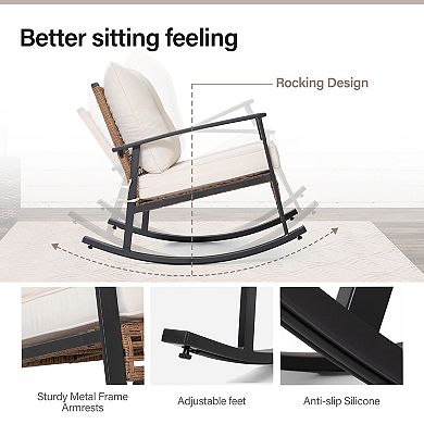 PATIOEASY Modern 3 Piece Rocking Bistro Set for Patio Balcony or Garden