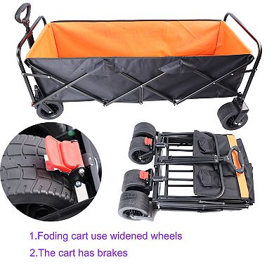 Whisen Extender Folding Wagon Cart, Portable Hand Cart for Garden, Shopping, Beach