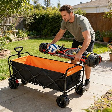 Whisen Extender Folding Wagon Cart, Portable Hand Cart for Garden, Shopping, Beach